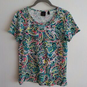 Rafaella Top - Multicolor Vibrant Bright Short Sleeve - Size Small  (591)